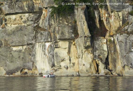 Beneath the Cliffs Boat in front of Valdes Island cliffs