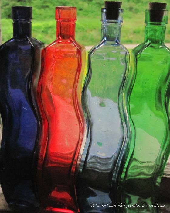 Curved and colorful glass bottles
